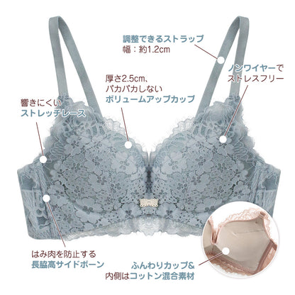 ノンワイヤーボリュームアップブラ＆ショーツセット 盛れる 脇高