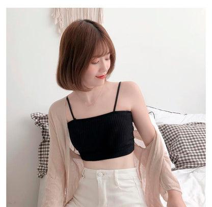 リブチューブトップブラ カップ付きキャミソール ノンワイヤー