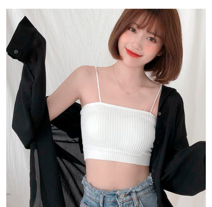 リブチューブトップブラ カップ付きキャミソール ノンワイヤー