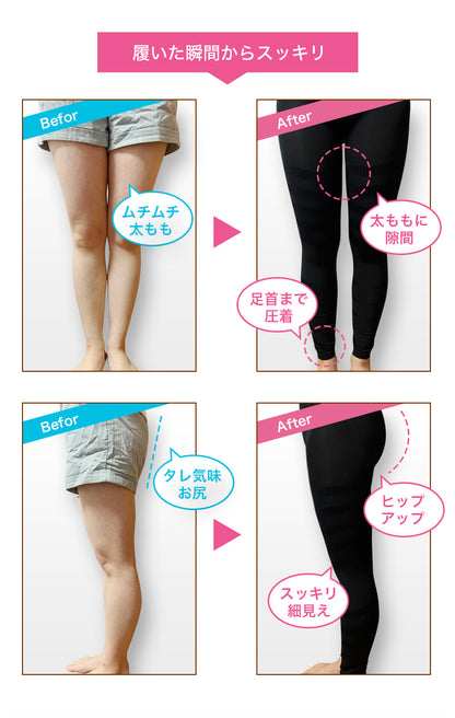 接触冷感レギンス 着圧 骨盤ケア 10分丈 ハイウエスト