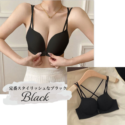 背中開きフロントホックブラジャー ノンワイヤー シームレス ボリュームアップ