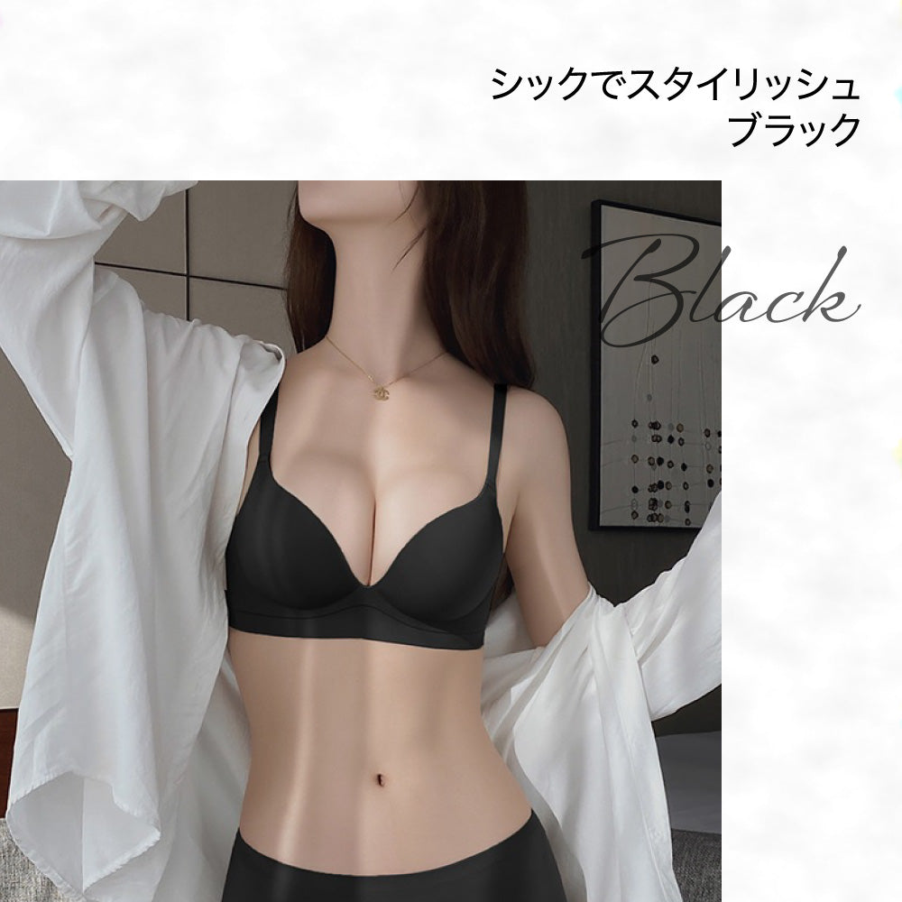 ふっくらバストブラ シームレス 盛れる ボリュームアップ ノンワイヤー セットショーツあり