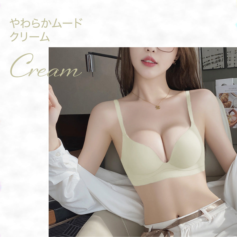 ふっくらバストブラ シームレス 盛れる ボリュームアップ ノンワイヤー セットショーツあり