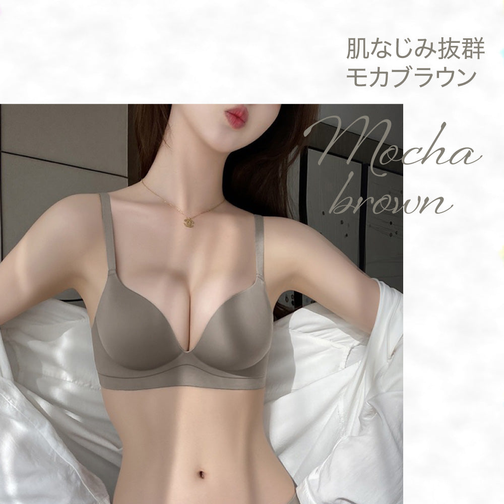 ふっくらバストブラ シームレス 盛れる ボリュームアップ ノンワイヤー セットショーツあり