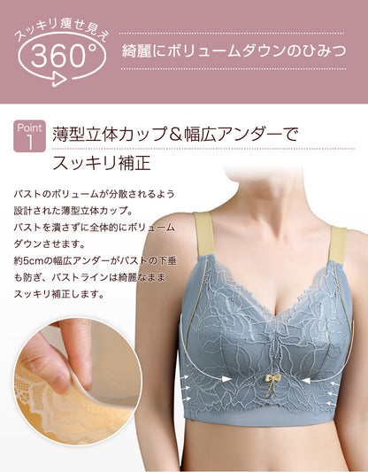 胸を小さく見せるブラ 超脇高 7段ホック ノンワイヤー