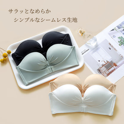 Wホック ストラップレスブラ 盛れる ボリュームアップ ノンワイヤー シームレス