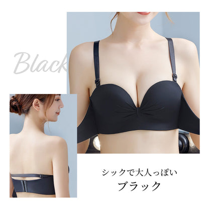 Wホック ストラップレスブラ 盛れる ボリュームアップ ノンワイヤー シームレス