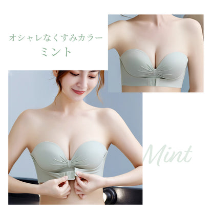 Wホック ストラップレスブラ 盛れる ボリュームアップ ノンワイヤー シームレス